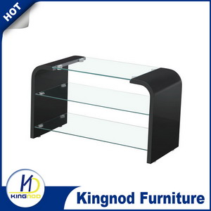 Glass TV Rack, Bent Wood Black TV Cabinet